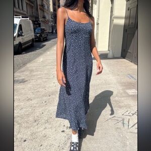 Brandy Melville COLLEEN FLORAL SLIP DRESS Navy Blue Maxi One Size